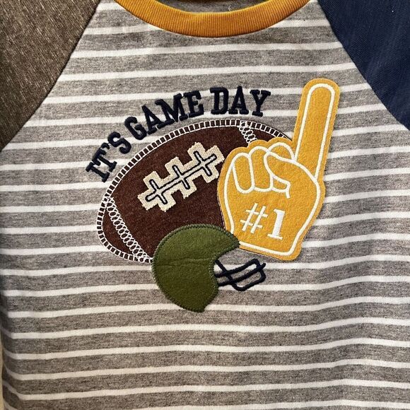 Mud Pie Game Day Football Applique Tee Long Sleeve Boys Size S 12-18 Months NWT - Picture 5 of 10